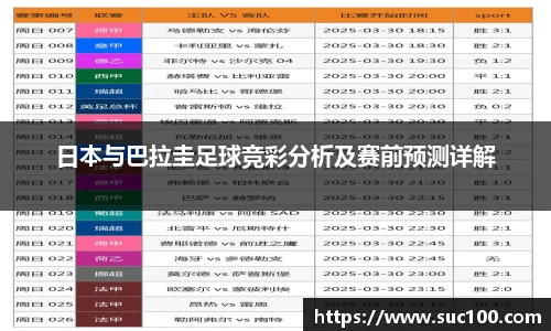日本与巴拉圭足球竞彩分析及赛前预测详解